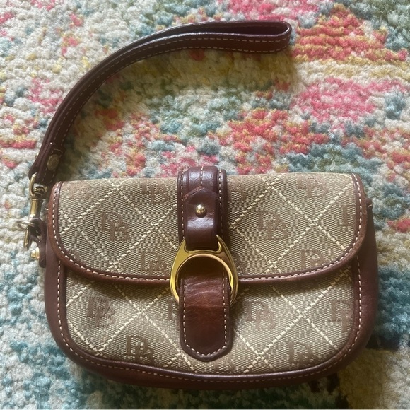 DOONEY & BOURKE Brown Canvas Signature Monogram DB Wristlet Wallet - Picture 1 of 5
